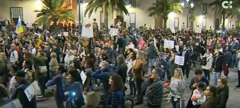 Imagen de la protesta de esta tarde en la capital grancanaria/Fotograma de RTVC.